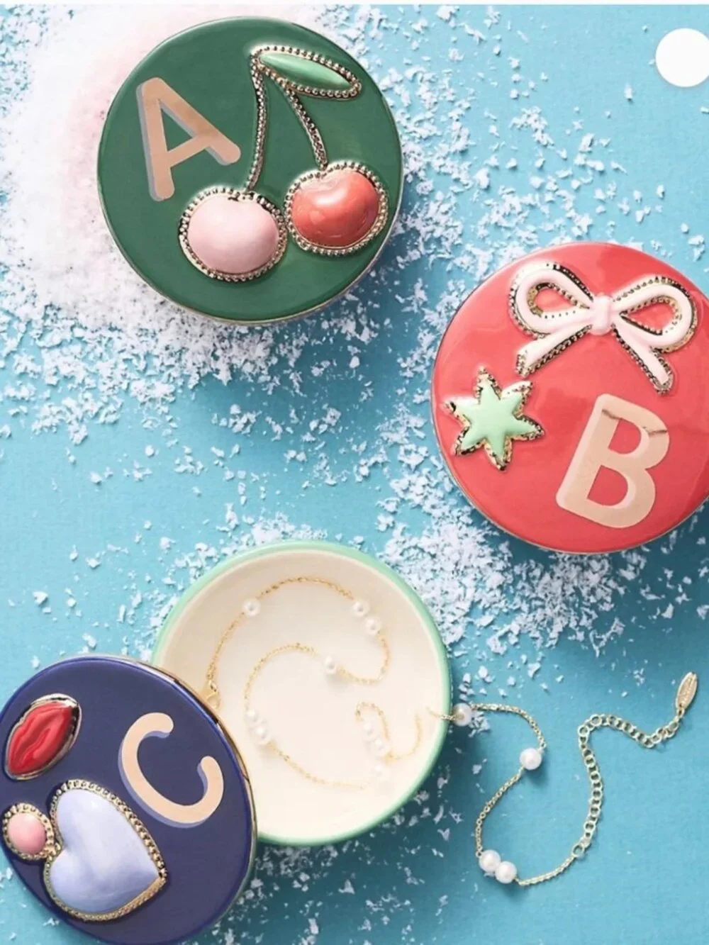 Anthropologie Handpainted Stoneware Monogram Trinket Box